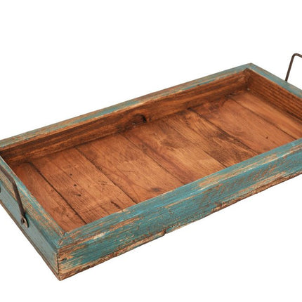 21" Natural Solid Wood Handmade Serving Tray With Handles HomeRoots