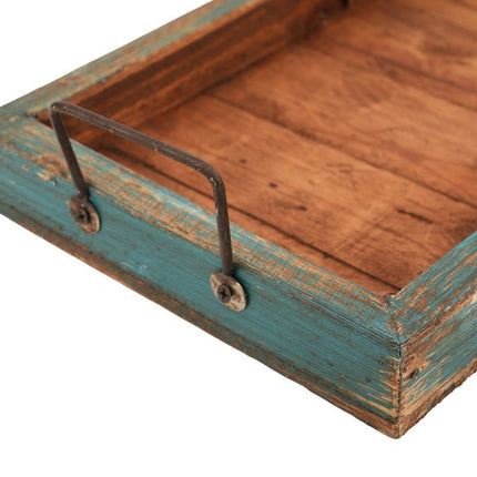 21" Natural Solid Wood Handmade Serving Tray With Handles HomeRoots