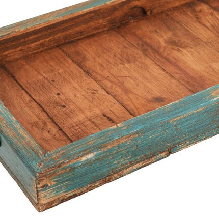 21" Natural Solid Wood Handmade Serving Tray With Handles HomeRoots