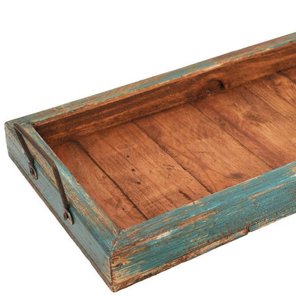21" Natural Solid Wood Handmade Serving Tray With Handles HomeRoots