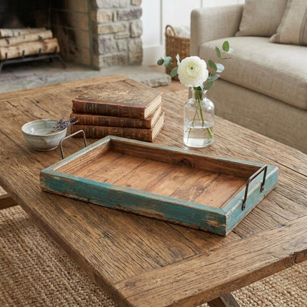 21" Natural Solid Wood Handmade Serving Tray With Handles HomeRoots