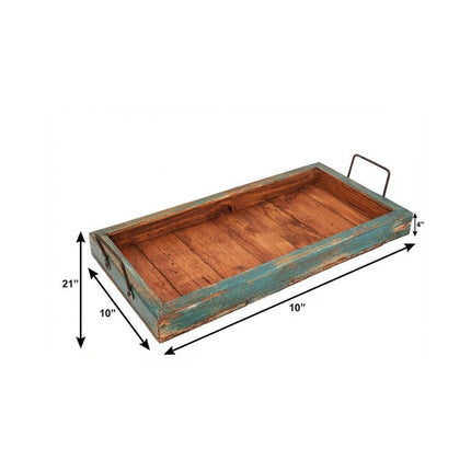 21" Natural Solid Wood Handmade Serving Tray With Handles HomeRoots