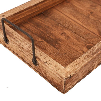 21" Natural Solid Wood Handmade Serving Tray With Handles HomeRoots