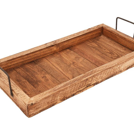 21" Natural Solid Wood Handmade Serving Tray With Handles HomeRoots