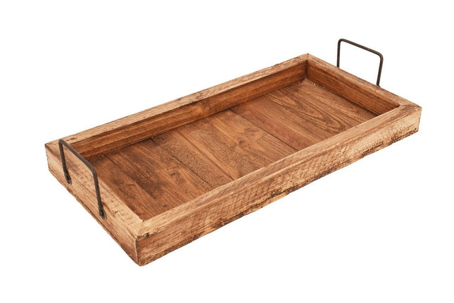 21" Natural Solid Wood Handmade Serving Tray With Handles HomeRoots