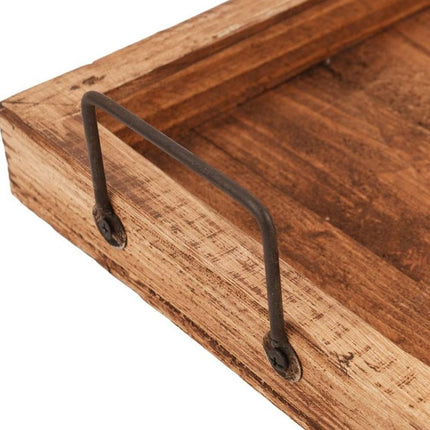 21" Natural Solid Wood Handmade Serving Tray With Handles HomeRoots