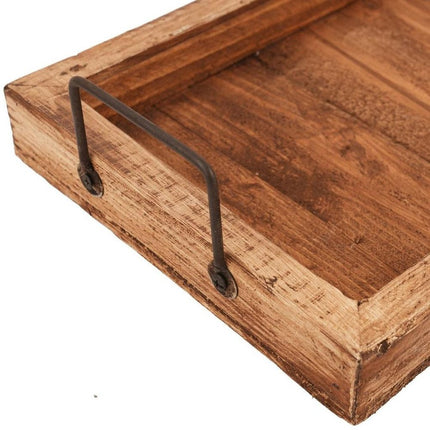 21" Natural Solid Wood Handmade Serving Tray With Handles HomeRoots
