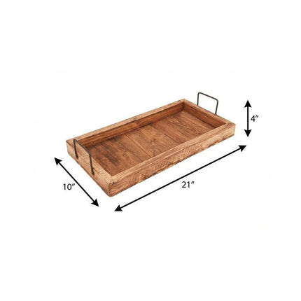 21" Natural Solid Wood Handmade Serving Tray With Handles HomeRoots