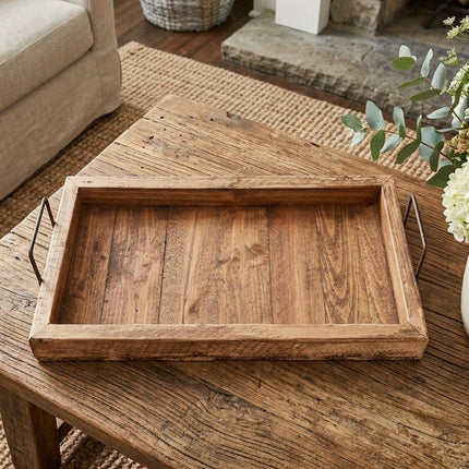 21" Natural Solid Wood Handmade Serving Tray With Handles HomeRoots