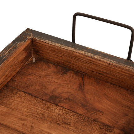 21" Natural Solid Wood Handmade Serving Tray With Handles HomeRoots