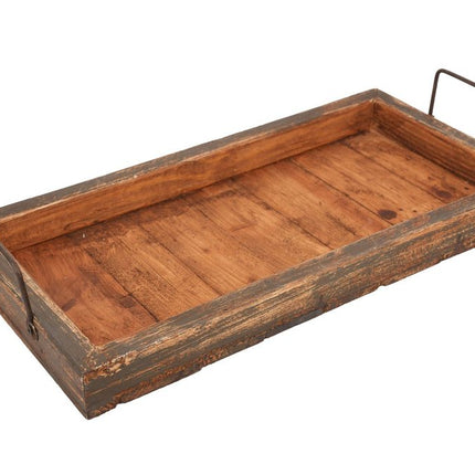 21" Natural Solid Wood Handmade Serving Tray With Handles HomeRoots