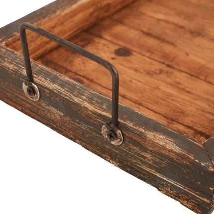 21" Natural Solid Wood Handmade Serving Tray With Handles HomeRoots