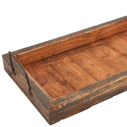 21" Natural Solid Wood Handmade Serving Tray With Handles HomeRoots