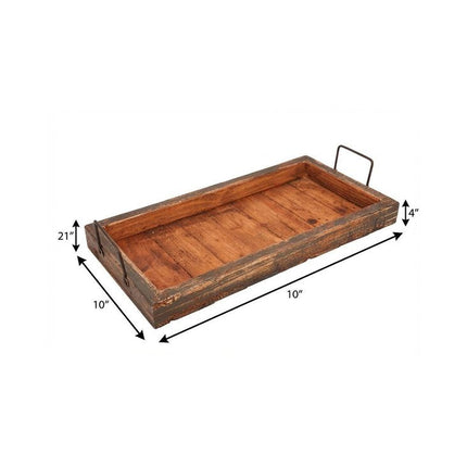 21" Natural Solid Wood Handmade Serving Tray With Handles HomeRoots