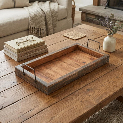 21" Natural Solid Wood Handmade Serving Tray With Handles HomeRoots