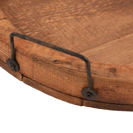 15" Natural And Turquoise Solid Wood Handmade Round Serving Tray With Handles HomeRoots
