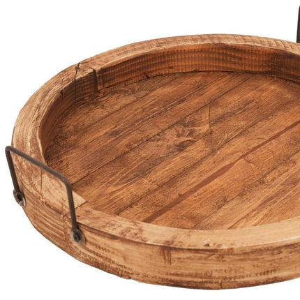 15" Natural Solid Wood Handmade Round Serving Tray With Handles HomeRoots