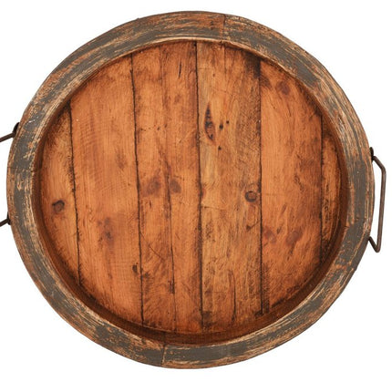 15" Natural And Turquoise Solid Wood Handmade Round Serving Tray With Handles HomeRoots