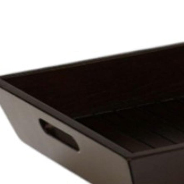 26" Black Solid Wood Handmade Serving Tray With Handles HomeRoots