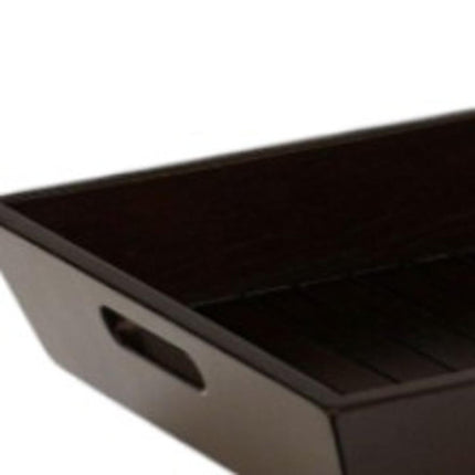 26" Black Solid Wood Handmade Serving Tray With Handles HomeRoots
