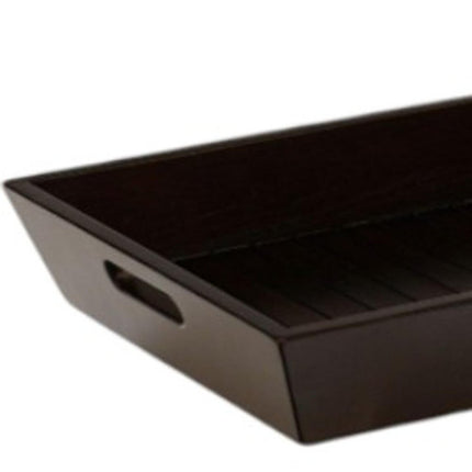 26" Black Solid Wood Handmade Serving Tray With Handles HomeRoots