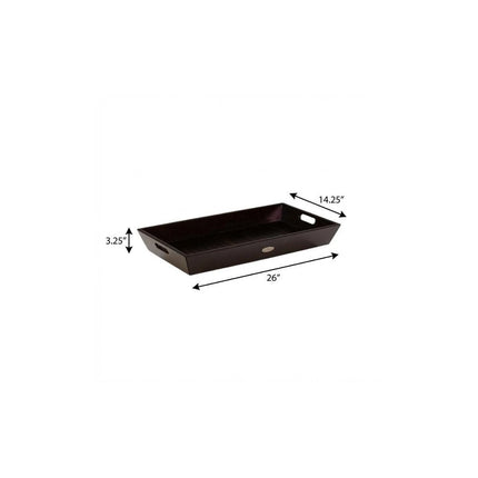 26" Black Solid Wood Handmade Serving Tray With Handles HomeRoots