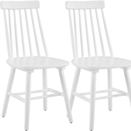 Set of Two White Solid Wood Windsor Back Dining Side Chairs