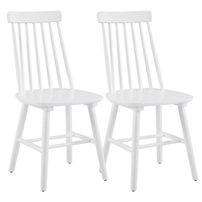 Set of Two White Solid Wood Windsor Back Dining Side Chairs
