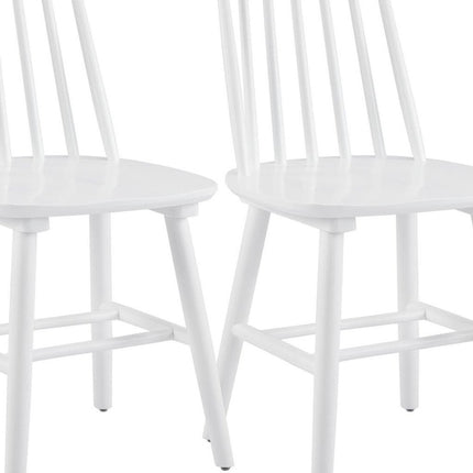 Set of Two White Solid Wood Windsor Back Dining Side Chairs
