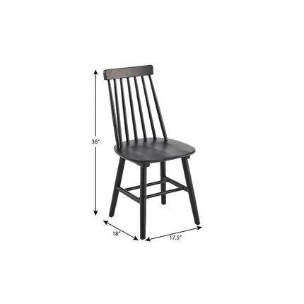 Set of Two Black Solid Wood Windsor Back Dining Side Chairs