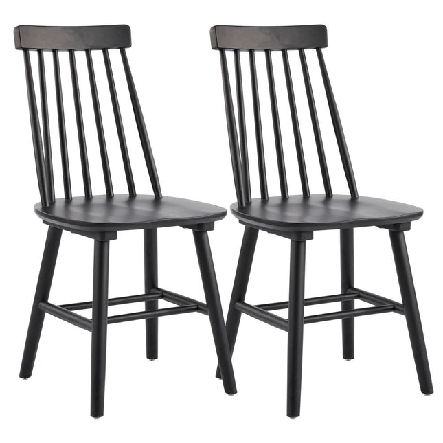 Set of Two Black Solid Wood Windsor Back Dining Side Chairs