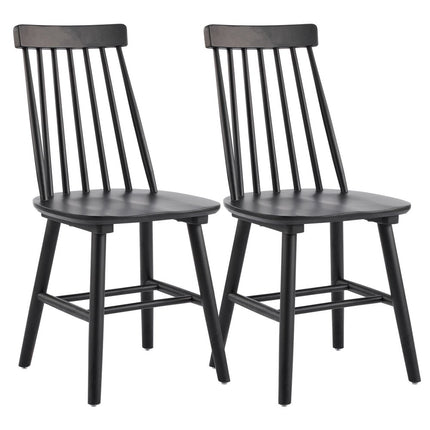 Set of Two Black Solid Wood Windsor Back Dining Side Chairs
