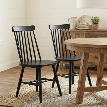 Set of Two Black Solid Wood Windsor Back Dining Side Chairs HomeRoots