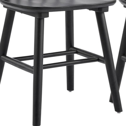 Set of Two Black Solid Wood Windsor Back Dining Side Chairs