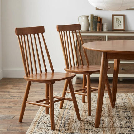 Set of Two Walnut Solid Wood Windsor Back Dining Side Chairs HomeRoots