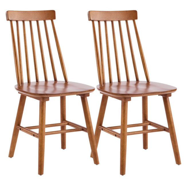 Set of Two Walnut Solid Wood Windsor Back Dining Side Chairs HomeRoots