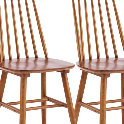 Set of Two Walnut Solid Wood Windsor Back Dining Side Chairs HomeRoots