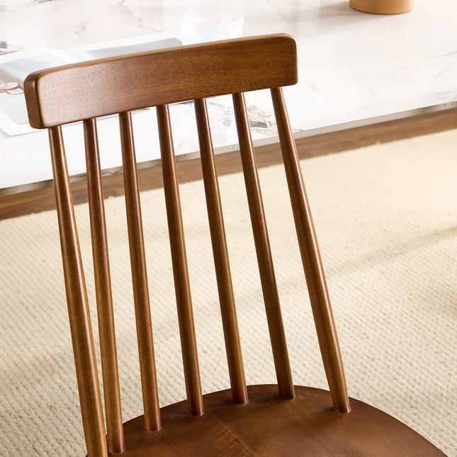 Set of Two Walnut Solid Wood Windsor Back Dining Side Chairs HomeRoots