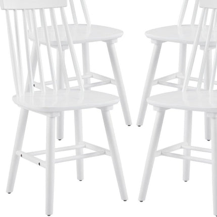 Set of Four White Solid Wood Windsor Back Dining Side Chairs