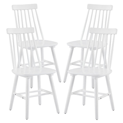 Set of Four White Solid Wood Windsor Back Dining Side Chairs