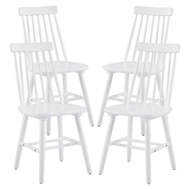 Set of Four White Solid Wood Windsor Back Dining Side Chairs