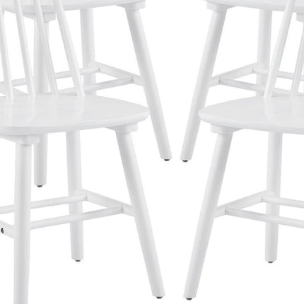 Set of Four White Solid Wood Windsor Back Dining Side Chairs