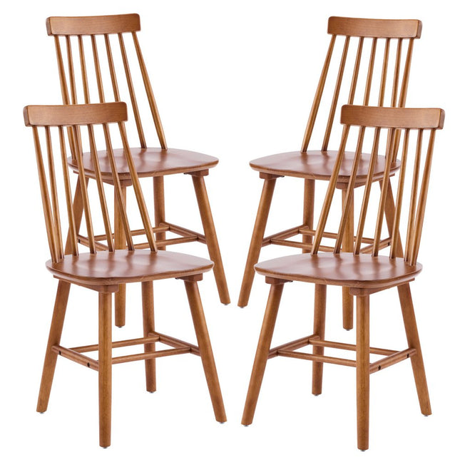 Set of Four Walnut Solid Wood Windsor Back Dining Side Chairs HomeRoots