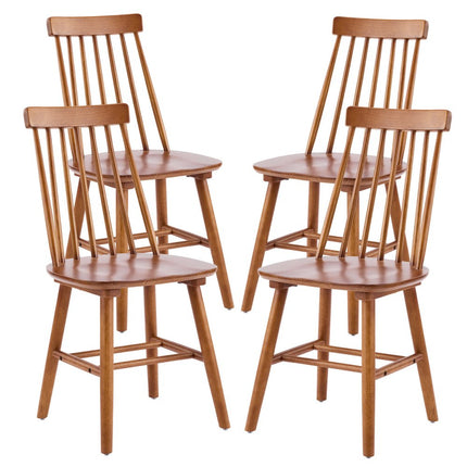 Set of Four Walnut Solid Wood Windsor Back Dining Side Chairs