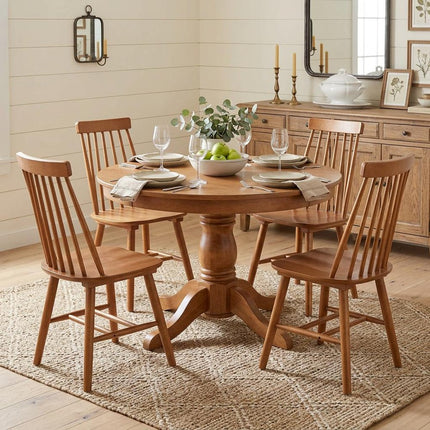 Set of Four Walnut Solid Wood Windsor Back Dining Side Chairs HomeRoots