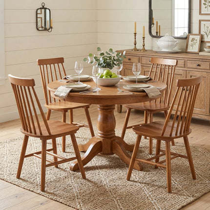 Set of Four Walnut Solid Wood Windsor Back Dining Side Chairs