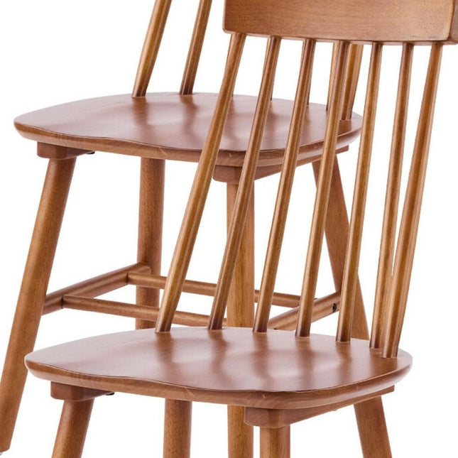 Set of Four Walnut Solid Wood Windsor Back Dining Side Chairs HomeRoots