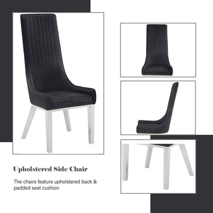 ACME 72474 Gianna Dining Chair (Set-2), Black PU & Stainless Steel