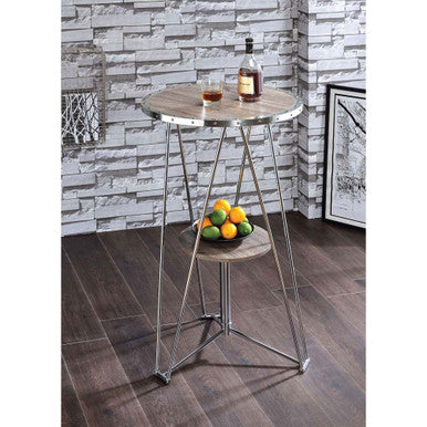 ACME 72575 Jarvis Bar Table, Gray Oak & Chrome ACME Furniture