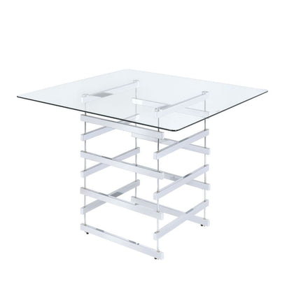 ACME 72590 Nadie Counter Height Table, Chrome & Clear Glass (1Set/2Ctn)